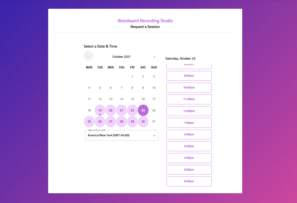 Booking calendar